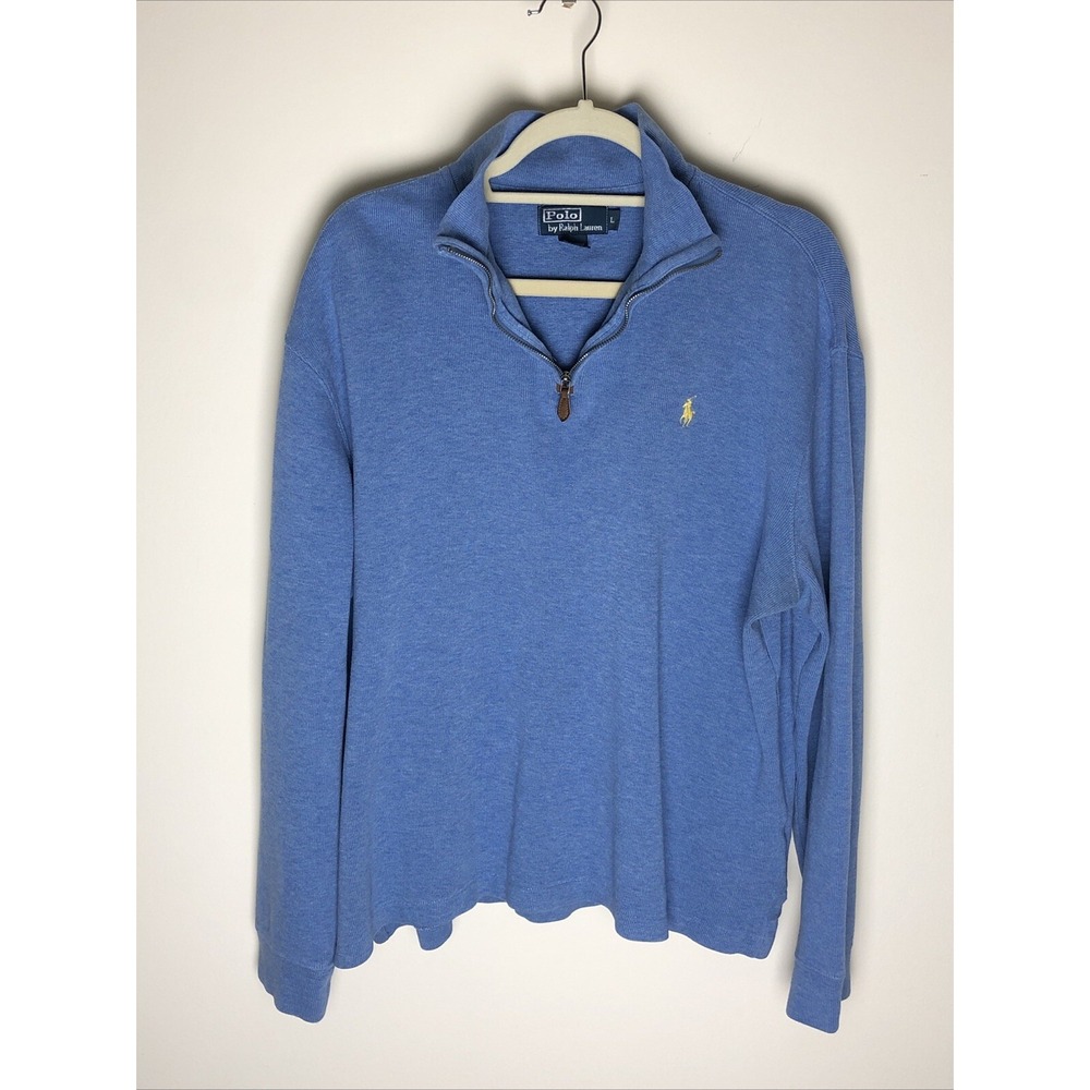 Polo Ralph Lauren Cotton Men's Pullover 1/4 Zip Blue w/Yellow Logo Size Large - Picture 8 of 12